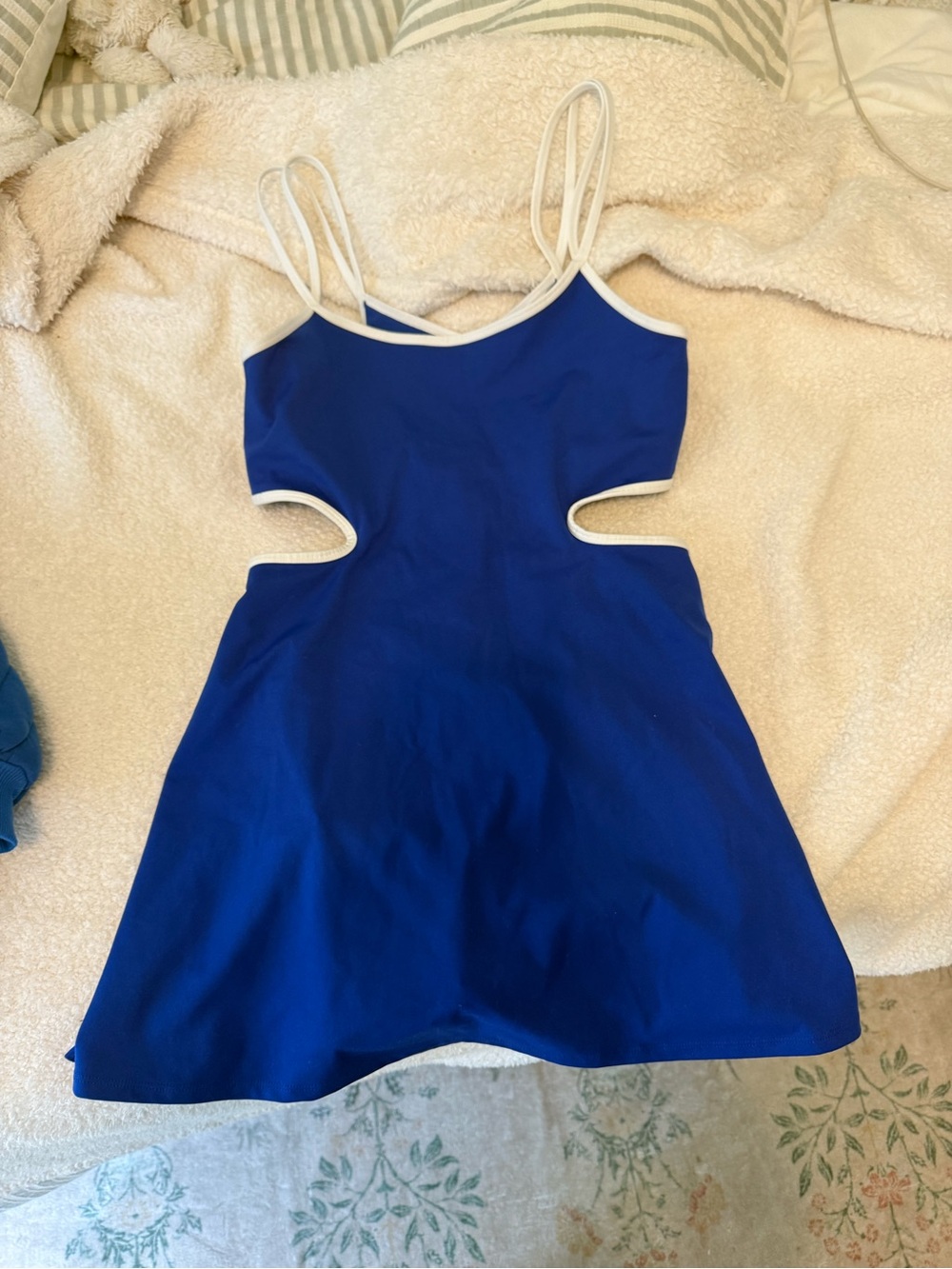 FP Movement by Free People Royal Blue Cutout Skater Dress with White Trim